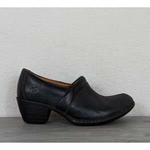 Born Black Leather Low Heel Slip On Pointed Toe Comfort Career Loafer sz 7